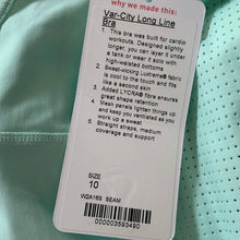 Load image into Gallery viewer, Size 10 Lululemon NWT Var-City Long Line Bra Sea Mist Mint
