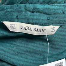 Load image into Gallery viewer, Small Zara NWT Emerald Green Eyelet Peasant Style Long Sleeve Top With Black Lace
