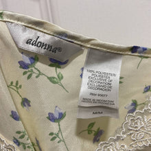 Load image into Gallery viewer, Medium Adonna Vintage Pastel Yellow &amp; Blue Floral Print Satin Night Gown Dress
