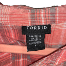 Load image into Gallery viewer, Torrid | Coral Pink Plaid Button Up Top
