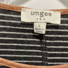Load image into Gallery viewer, Large Umgee Gray White Stripe Long Sleeve Top With elbow Patches
