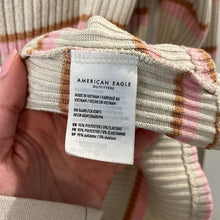 Load image into Gallery viewer, Extra Small American Eagle Ribbed Tan Pink Stripe V-Neck Sweater
