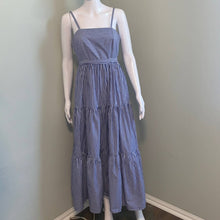 Load image into Gallery viewer, Size 6 J. Crew Garratt Tiered Ruffle Striped Cotton Poplin Maxi Dress
