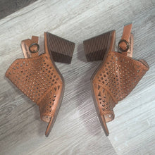 Load image into Gallery viewer, Size 10 Big Buddha Brown Perforated Open Toe Heeled Ankle Boots
