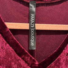 Load image into Gallery viewer, Small Amaze Boutique Wine Red Crushed Velvet V-Neck Bell Sleeve Boho Shift Dress
