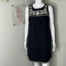 Load image into Gallery viewer, Small J. Crew Black &amp; White Embroidered Sleeveless Linen Dress
