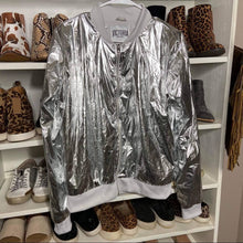 Load image into Gallery viewer, Size Medium Victoria Sport NWOT Silver Metallic Bomber Jacket
