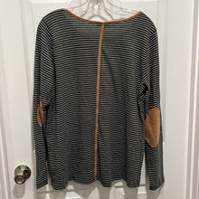 Load image into Gallery viewer, Large Umgee Gray White Stripe Long Sleeve Top With elbow Patches

