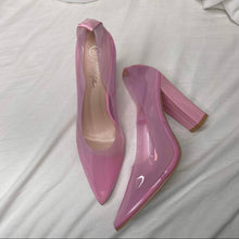 Load image into Gallery viewer, Size 6 Nasty Gal Pink Clear Almond Block Court Heels
