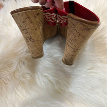 Load image into Gallery viewer, Size 7 Tommy Hilfiger Red White Braided Sandal Cork Wedge

