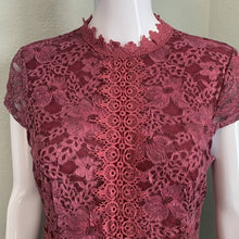 Load image into Gallery viewer, Size Medium Altar’d State Maroon Lace Trimmed Short Sleeve Dress
