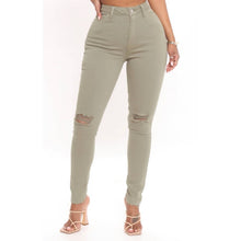 Load image into Gallery viewer, Size 11 Fashion Nova NWT Come Together Stretch Ripped Skinny Jeans - Olive
