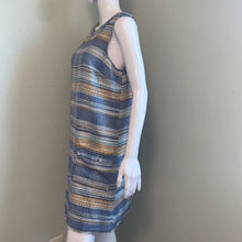 Load image into Gallery viewer, Size 10 Anthro Akemi + Kin NWOT Blue &amp; Yellow Striped Tweed Shift Dress With Pockets
