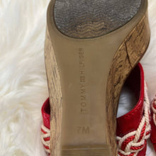 Load image into Gallery viewer, Size 7 Tommy Hilfiger Red White Braided Sandal Cork Wedge
