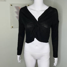 Load image into Gallery viewer, Size XS Urban Outfitters Black Waffle Knit Cropped Sweater
