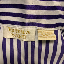 Load image into Gallery viewer, Medium/ Large Victoria’s Secret Vintage Silky Purple &amp; White Stripe Button Up Pajamas
