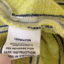 Load image into Gallery viewer, Large E &amp; M Buckle Lime Green Stripe Asymmetrical Button Tank

