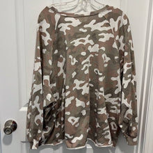 Load image into Gallery viewer, Size 2X Terra &amp; Sky Camo Print Always Latte Plus Size Raw Hem Sweatshirt
