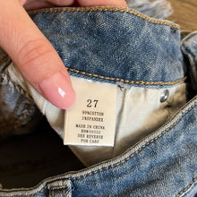 Load image into Gallery viewer, Size 27 Altar’d State Two Toned Blue Denim Cut Off Shorts
