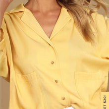 Load image into Gallery viewer, Small Lulu’s Go The Extra Mile Light Yellow Oversized Button-Up Top
