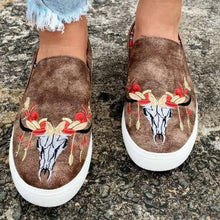 Load image into Gallery viewer, Size 9 Southern Fried Chics Western Boho Steer Flat Cow Skull Slip On Sneakers
