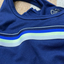 Load image into Gallery viewer, Kids Medium Athleta Girl Navy Blue Racerback Tank With Ruffles On Back
